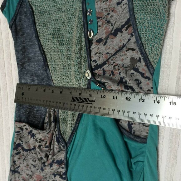 Forla Paris Women Asymmetric Dress Embellished Patchwork V-Neck Cap Sleeve Blue - Picture 8 of 10